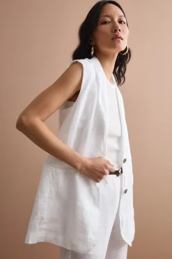 Gilet Sfoderato in Lino con Revers Classico - BIANCO
