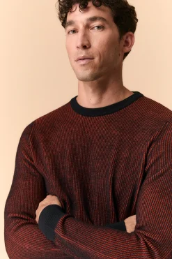 Girocollo Bicolore in Lana Merino Extrafine - BLU/ARANCIO