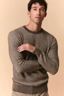 Girocollo Bicolore in Lana Merino Extrafine - PANNA/TORTORA