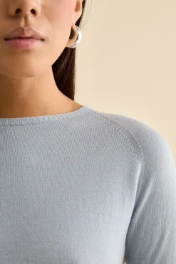 Girocollo in Lana Merino con Bordi a Coste - AZZURRO
