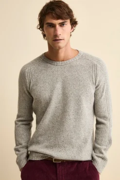 Girocollo Raglan con Motivo a Coste in Misto Lana Vergine - GRIGIO