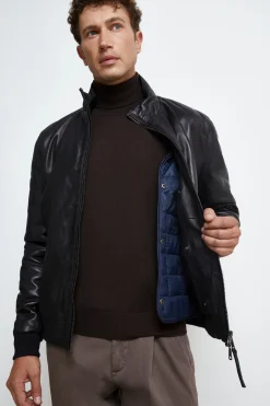 Giubbotto di Pelle con Zip - NERO