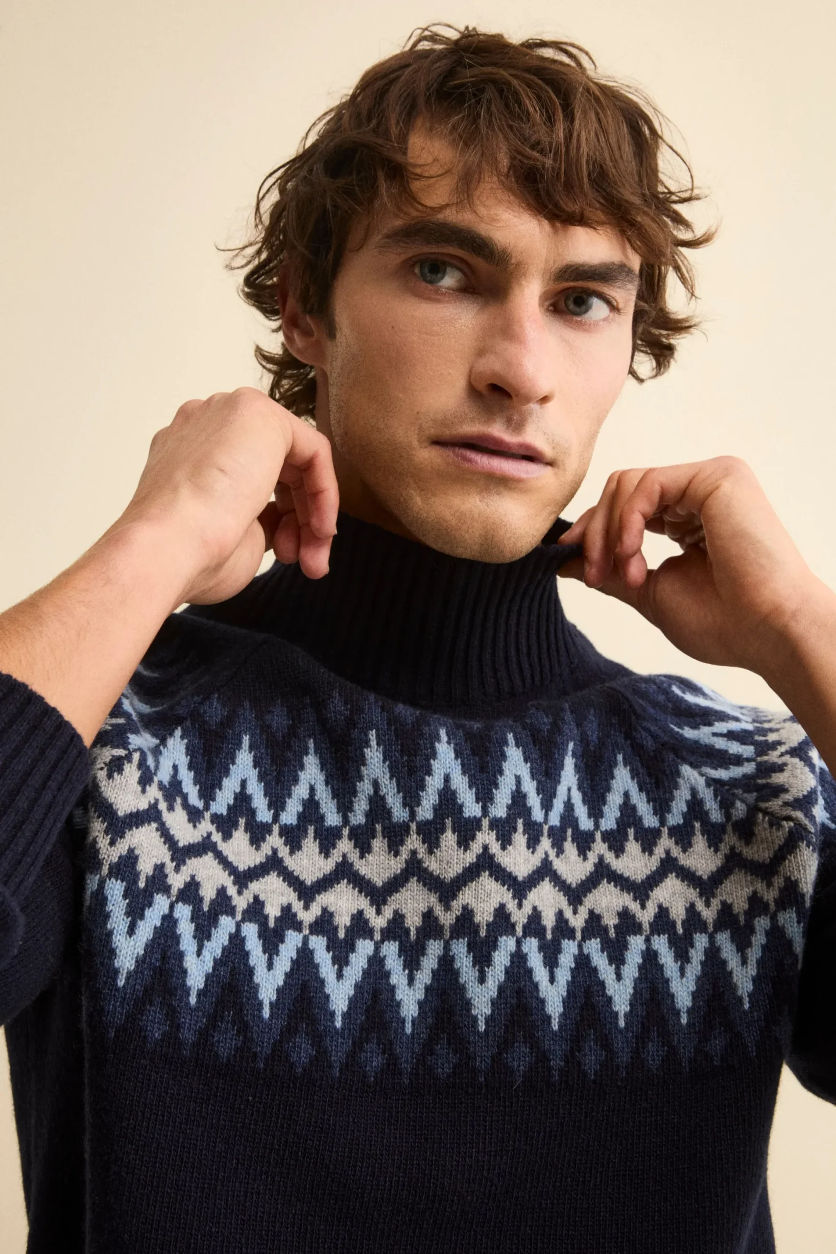 Lupetto Jacquard Norvegese in Lana Merino - BLU/AZZURRO