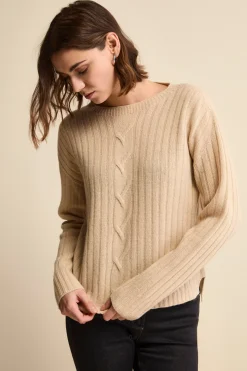 Maglia Barchetta Lavorata in Lana e Cashmere - BEIGE