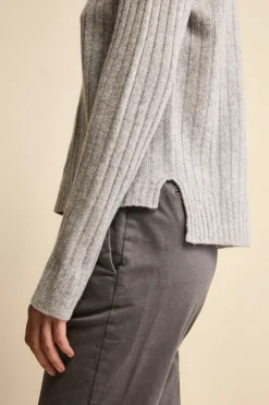 Maglia Barchetta Lavorata in Lana e Cashmere - GRIGIO CHIARO