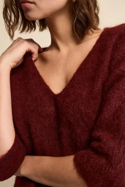 Maglia Boxy Scollo a V in Misto Alpaca - BORDEAUX