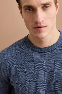 Maglia Dama Girocollo in Cotone - BLU/GRIGIO