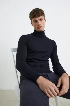 Maglia dolcevita in lana - BLU