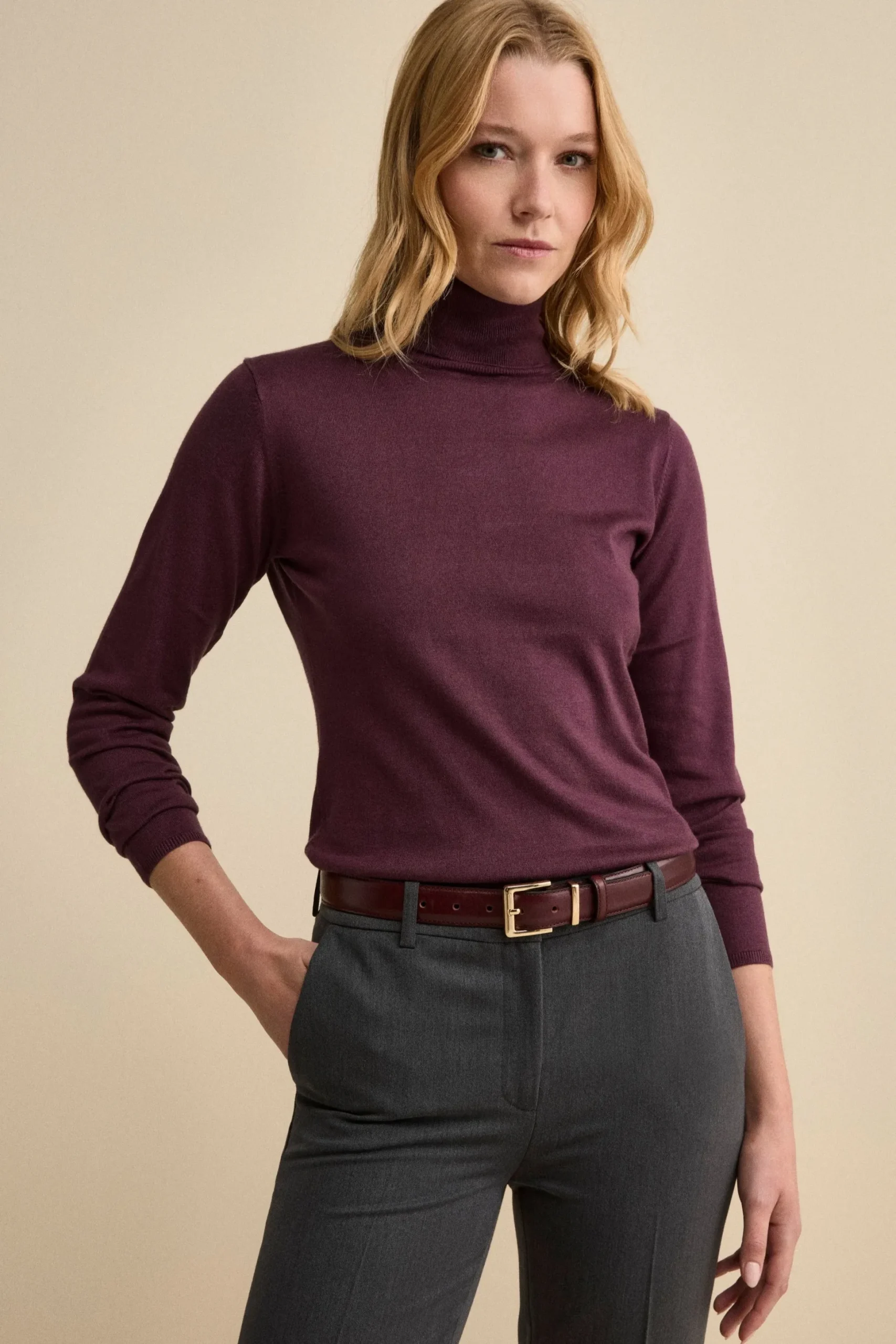 Maglia Dolcevita in Seta e Cashmere Extrafine - MELANZANA