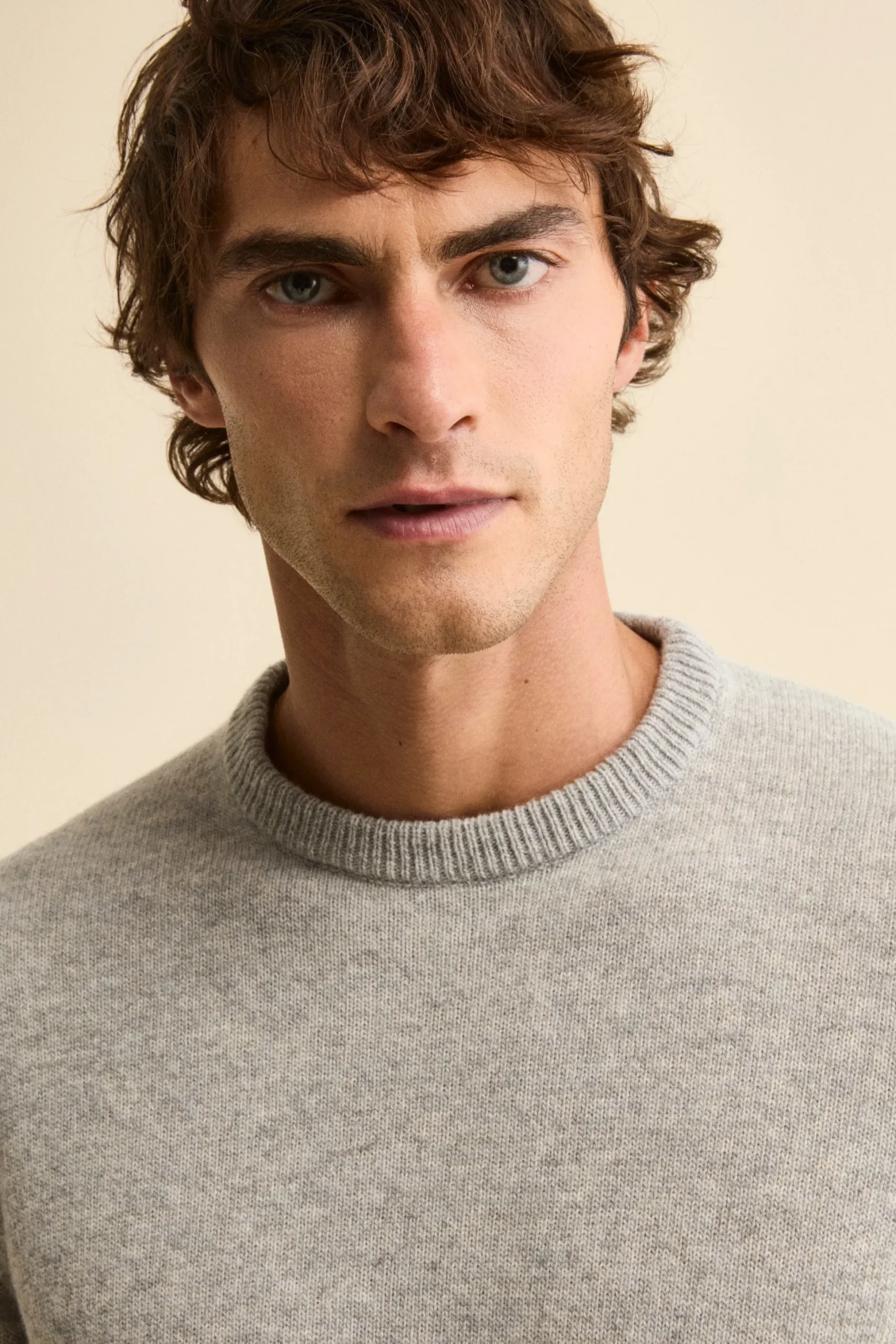 Maglia Girocollo Mouliné in Lana Merino Extrafine - GRIGIO CHIARO