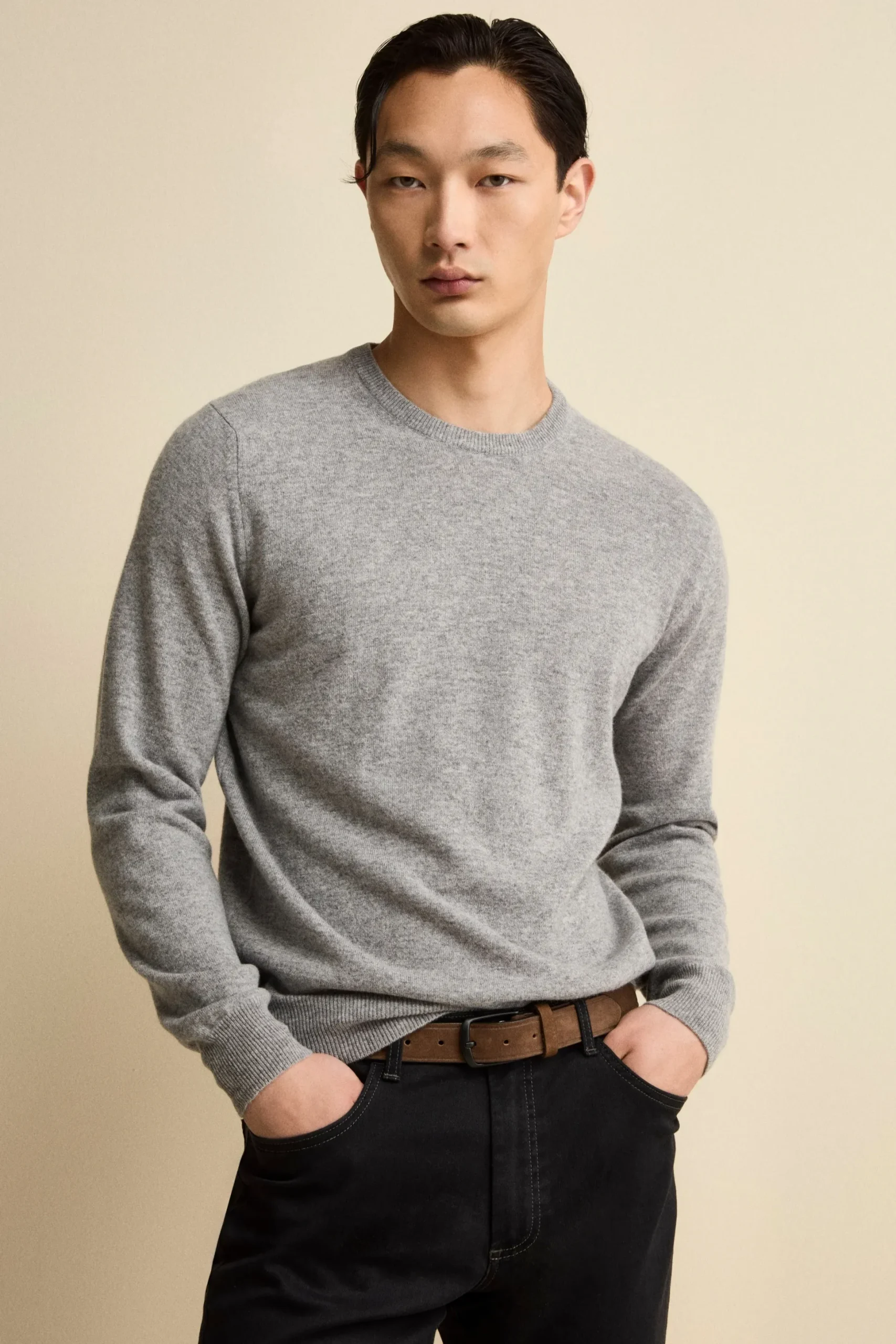 Maglia Girocollo Regular Fit in Lana Merino - GRIGIO MELANGE