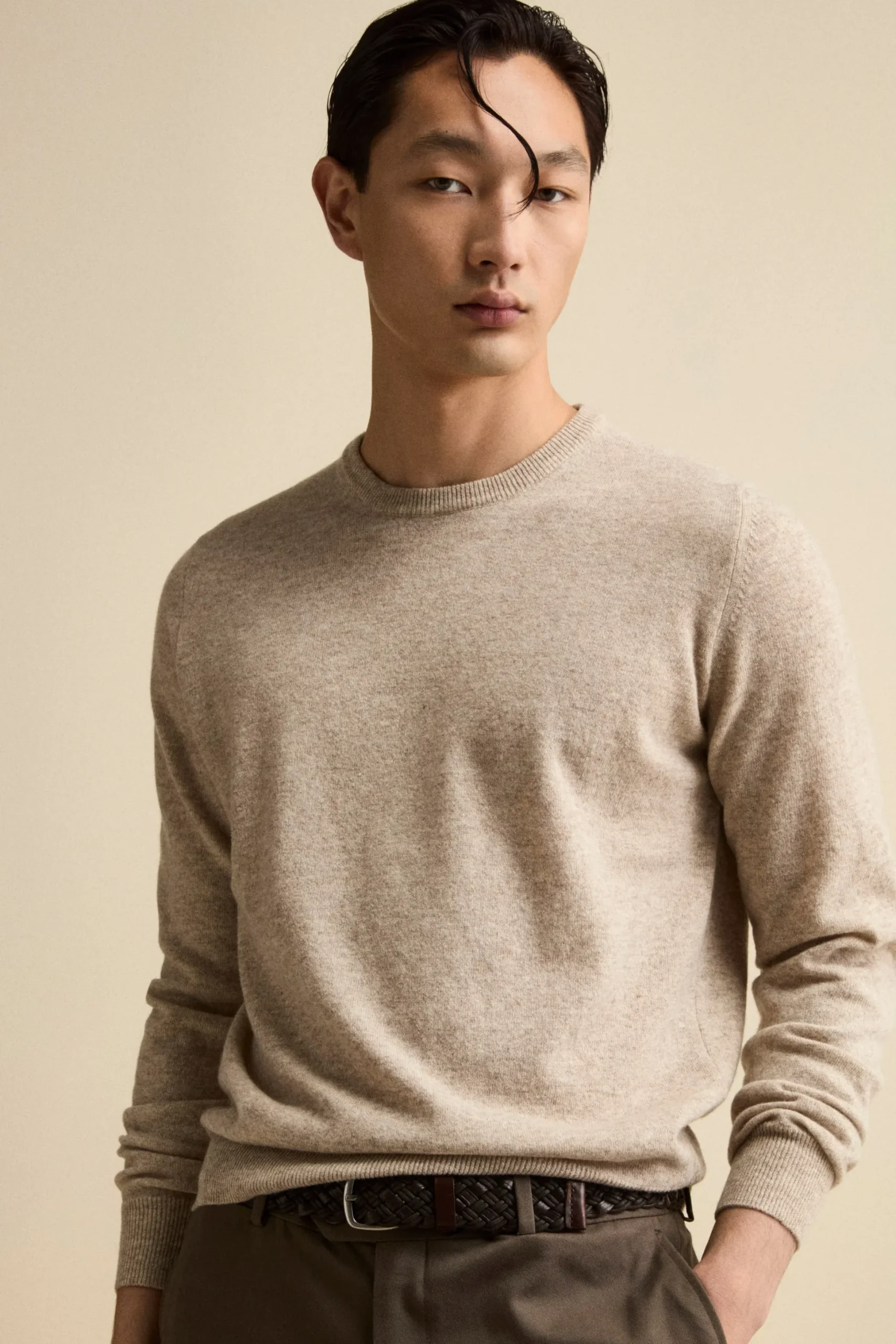 Maglia Girocollo Regular Fit in Lana Merino - NATURALE