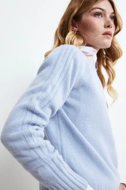 Maglia in lana e cashmere con scollo a barca - AZZURRO