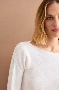 Maglia Links in Cotone con Scollo Barchetta - BIANCO