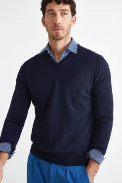Maglia Scollo a V in Lana Merino - BLU
