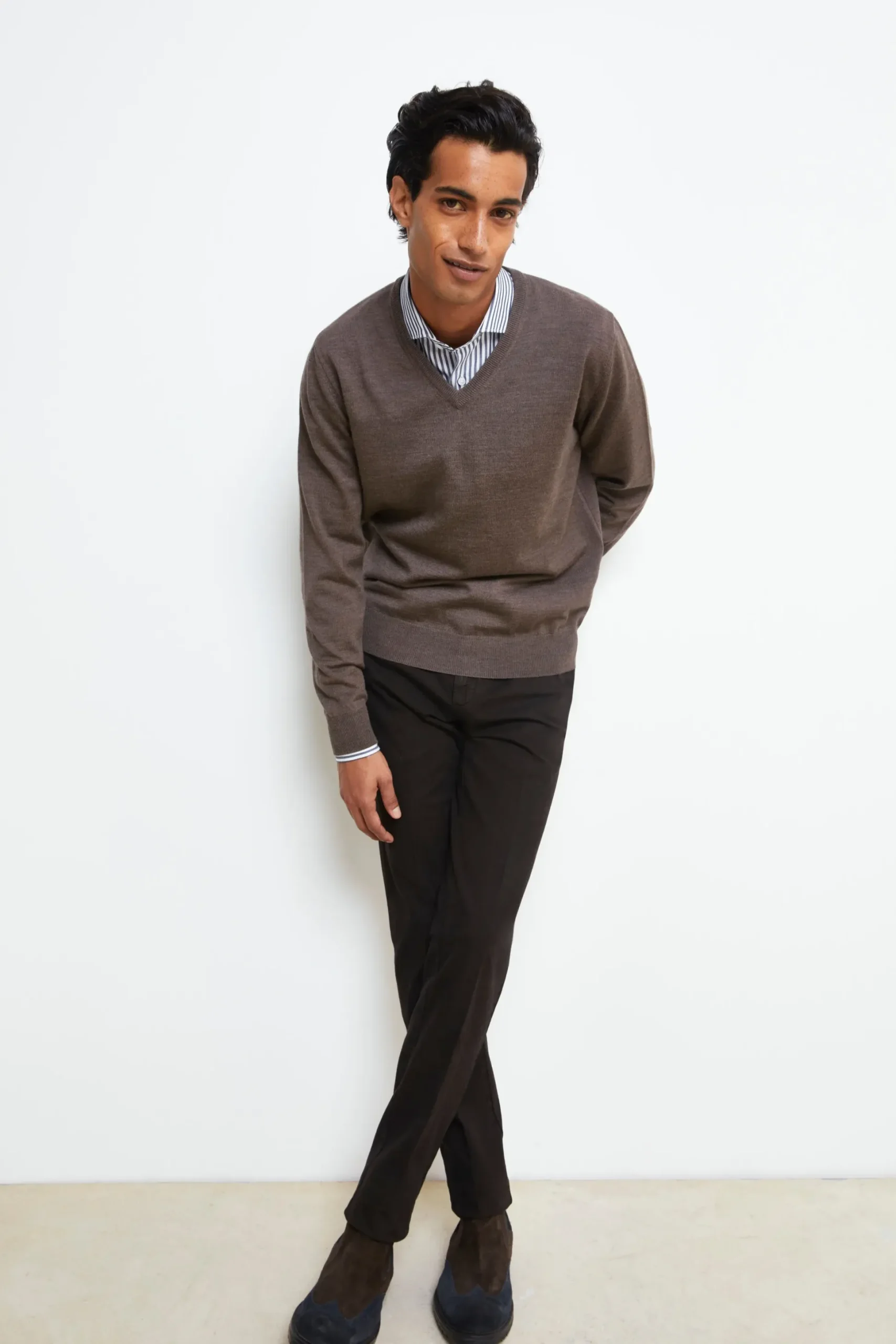 Maglia Scollo a V in Lana Merino - TORTORA