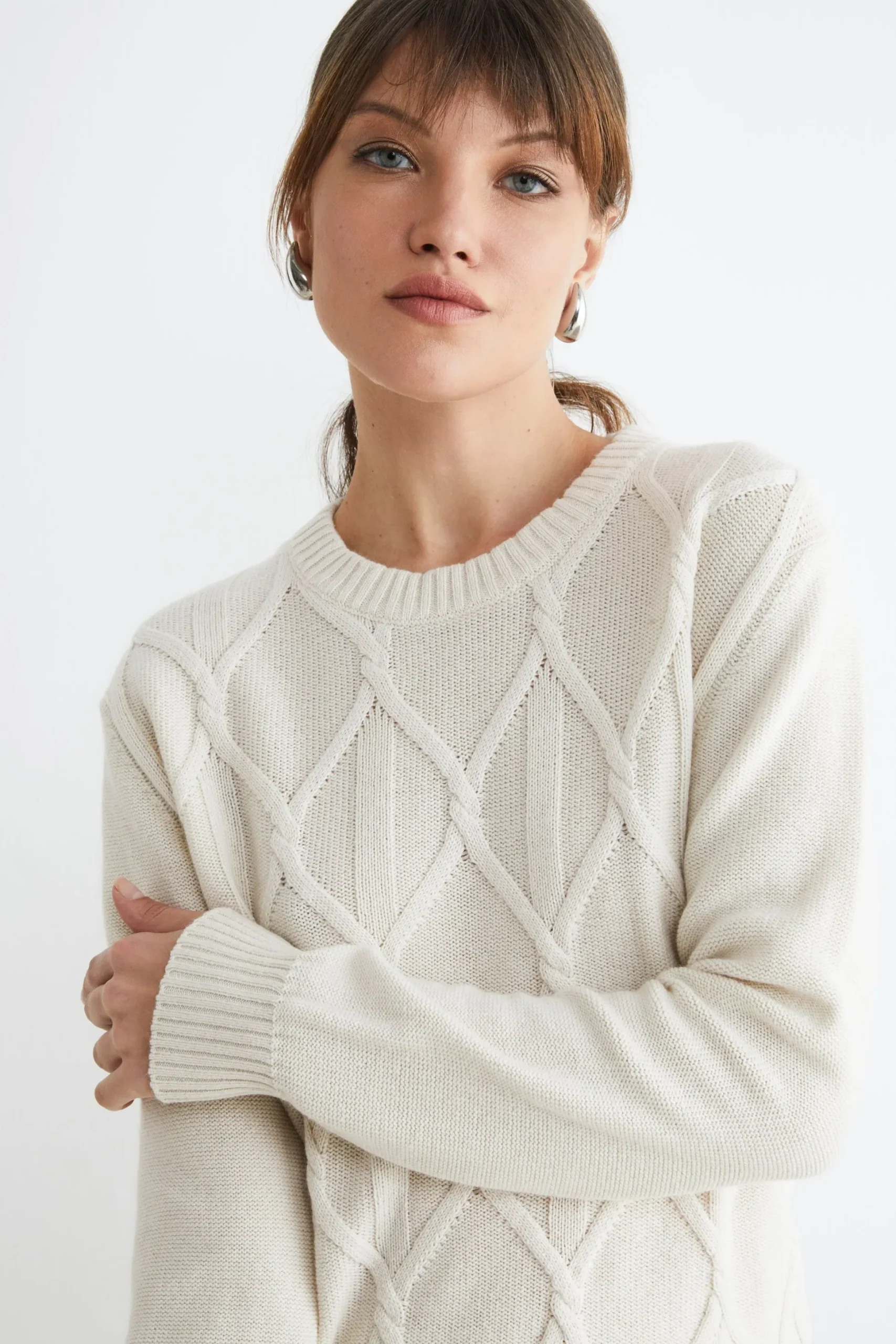 Maglione girocollo a rombi - LATTE