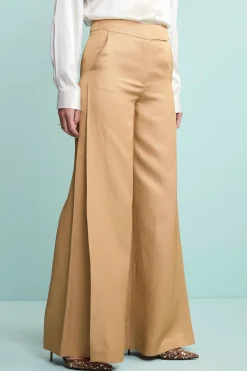 Pantalone Aperto Elegante in Misto Lino - ORO