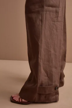 Pantalone Cargo in Lino con Pinces - T.MORO