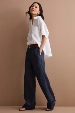 Pantalone Cargo in Lino con Pinces - NAVY