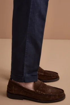 Pantalone Carrot in Misto Lino con Pinces e Risvolto - BLU
