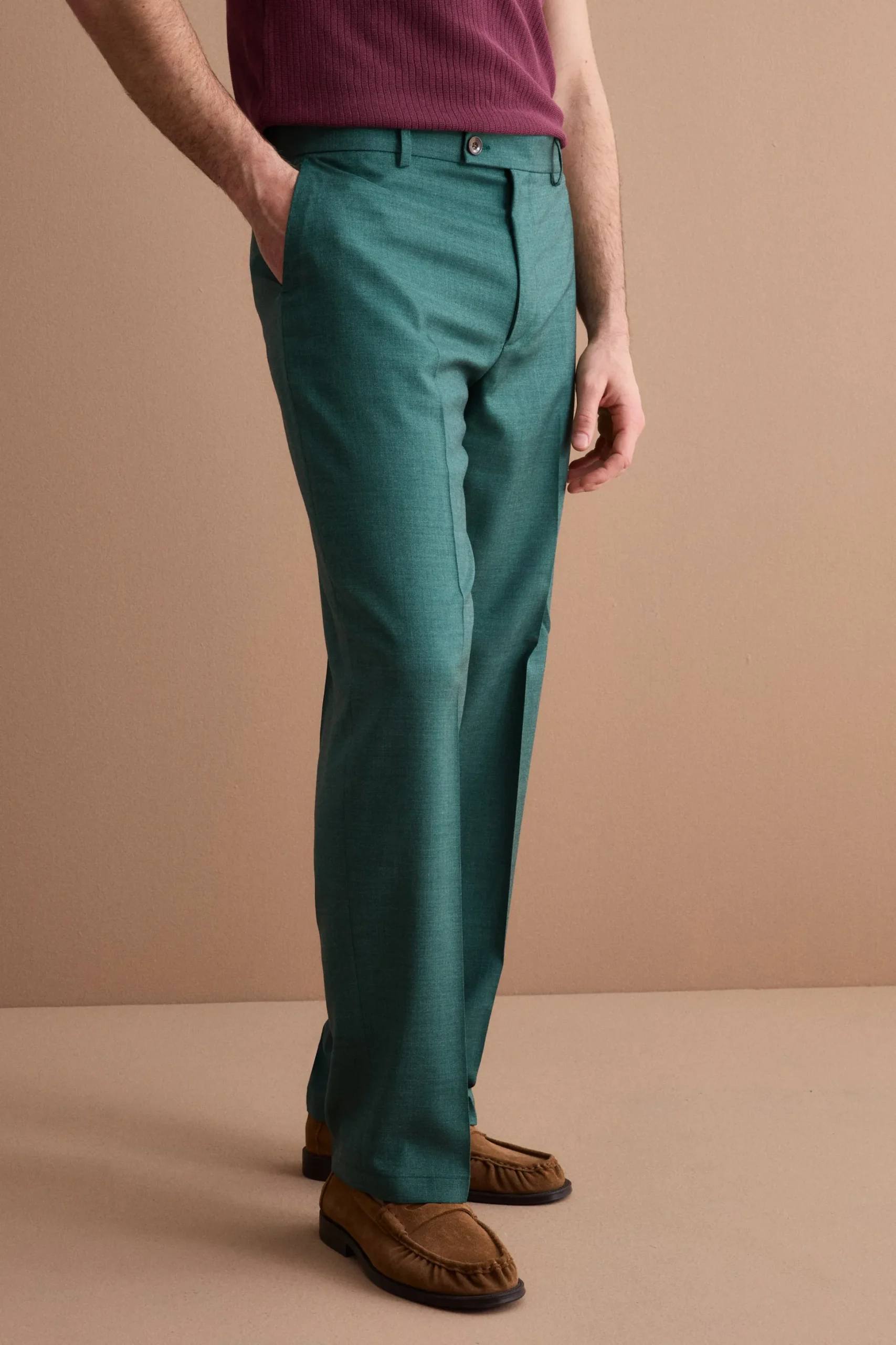 Pantalone Carrot Wide Leg in Misto Lana - VERDE