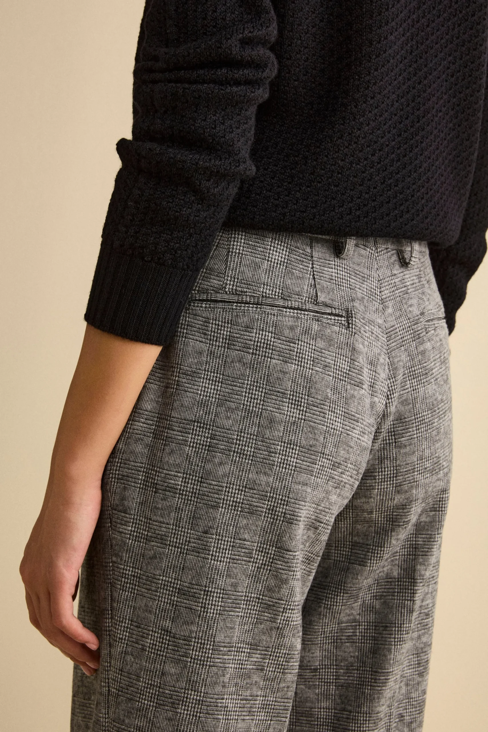 Pantalone Check a Palazzo con Pieghe - GRIGIO QUADRI