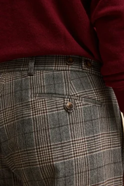 Pantalone Check in Lana con Pinces e Risvolto - GALLES MARRONE