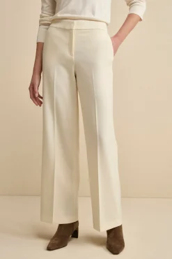 Pantalone con Pieghe a Palazzo in Misto Lana - PANNA