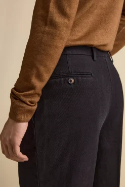 Pantalone con Pieghe Slim Fit in Cotone - BLU