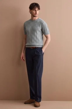 Pantalone Gamba Dritta con Pinces in Misto Lana - BLU