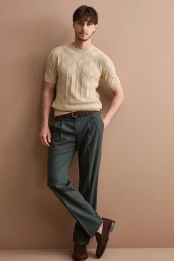 Pantalone Gamba Dritta con Pinces in Misto Lana - VERDE