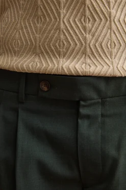 Pantalone Gamba Dritta con Pinces in Misto Lana - VERDE