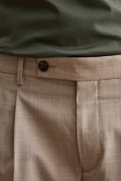 Pantalone Gamba Dritta con Pinces in Misto Lana - TORTORA