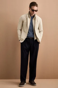 Pantalone Gamba Larga in Misto Lana con Piega - BLU SCURO