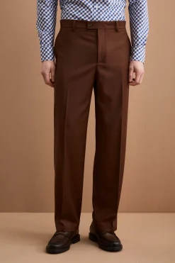 Pantalone Gamba Larga in Misto Lana con Piega - BRUCIATO