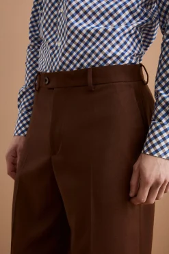 Pantalone Gamba Larga in Misto Lana con Piega - BRUCIATO