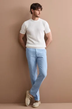 Pantalone in Lino a Sigaretta Regular Fit - AZZURRO