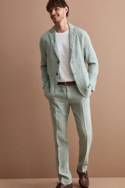 Pantalone in Lino a Sigaretta Regular Fit - VERDE