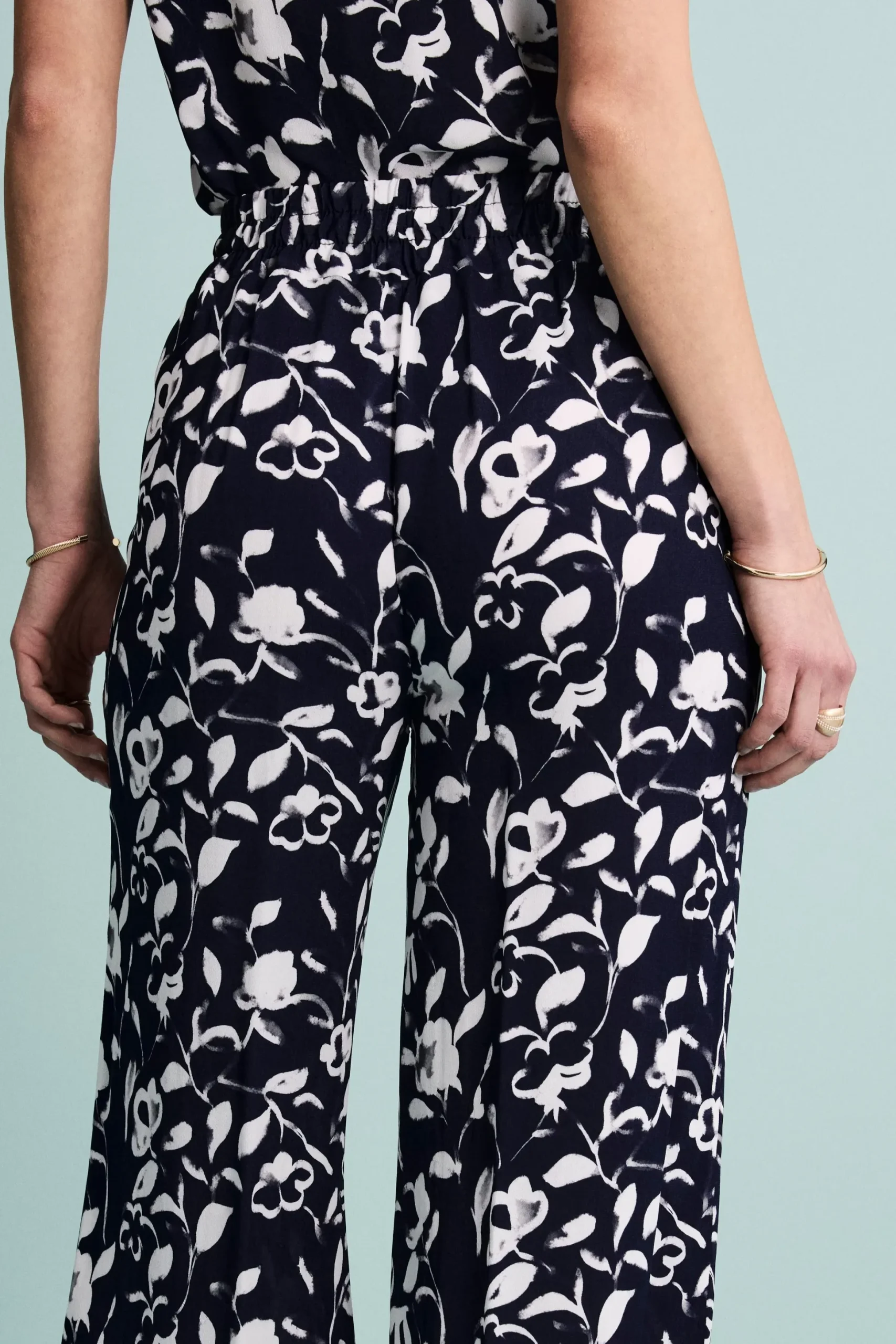 Pantalone Morbido Floreale con Coulisse - FANT. BLU