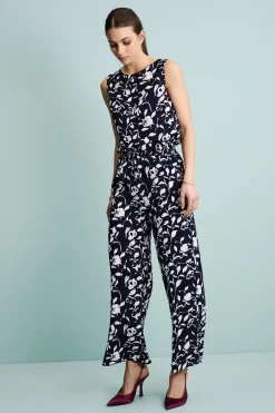 Pantalone Morbido Floreale con Coulisse - FANT. BLU