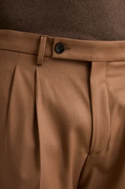 Pantalone Pinces Gamba Larga in Misto Lana - CAMMELLO