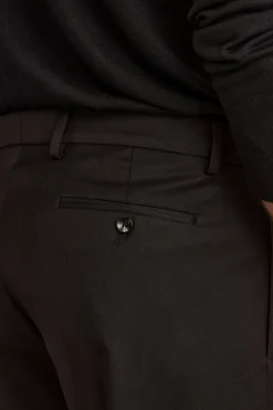 Pantalone Pinces Gamba Larga in Misto Lana - NERO