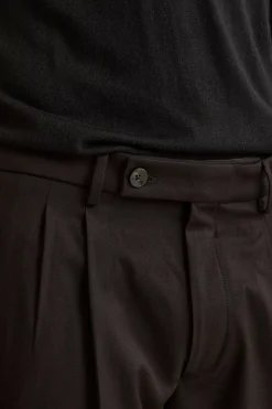 Pantalone Pinces Gamba Larga in Misto Lana - NERO