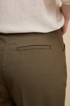 Pantalone Piquet a Sigaretta in Cotone - VERDE MILITARE
