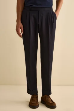 Pantalone Regular Fit con Pinces in Lana Vergine - BLU