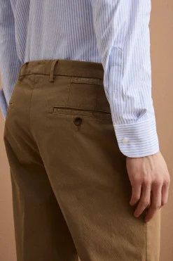 Pantalone Regular Fit in Cotone Canetté - NOCCIOLA