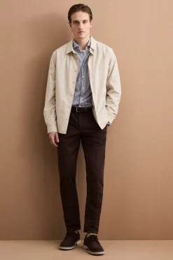Pantalone Regular Fit in Gabardina di Cotone - MARRONE