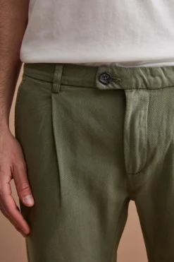 Pantalone Regular Fit in Misto Lino con Pinces - SALVIA