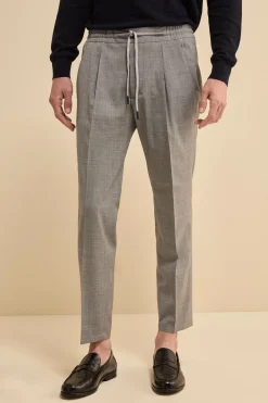 Pantalone Slim Fit con Coulisse in Misto Lana - GRIGIO CHIARO